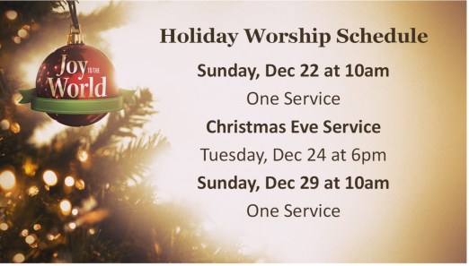 Holiday Worship Schedule
